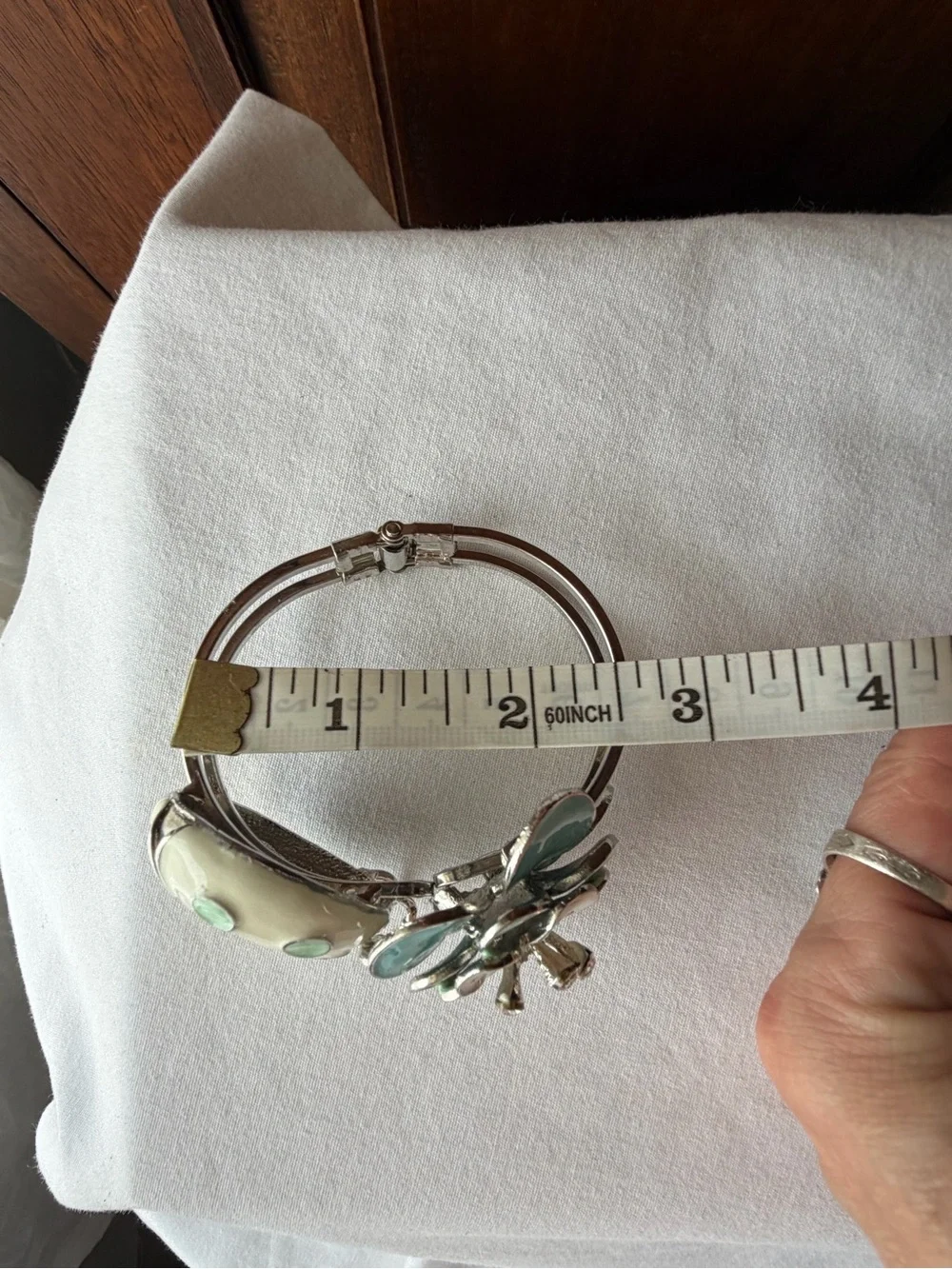 Statement Ladybug Flower Enamel Hinged Cuff Bracelet Rhinestone